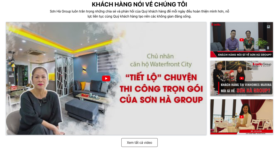 Bố cục kênh video trên SHAC