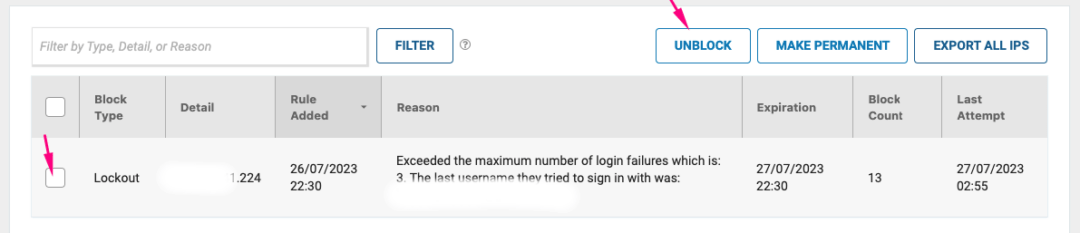 Bỏ chặn IP trên Wordfence plugin