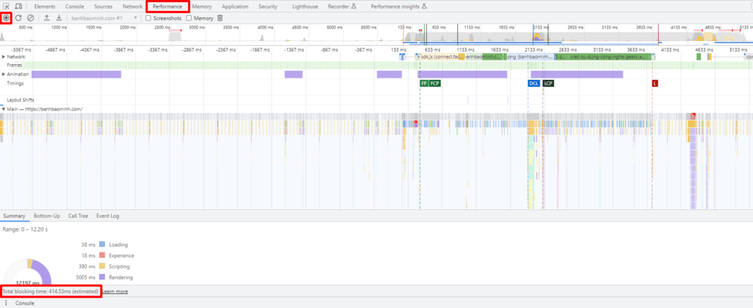 Cách đo Total Blocking Time trên trình duyệt Chrome DevTools