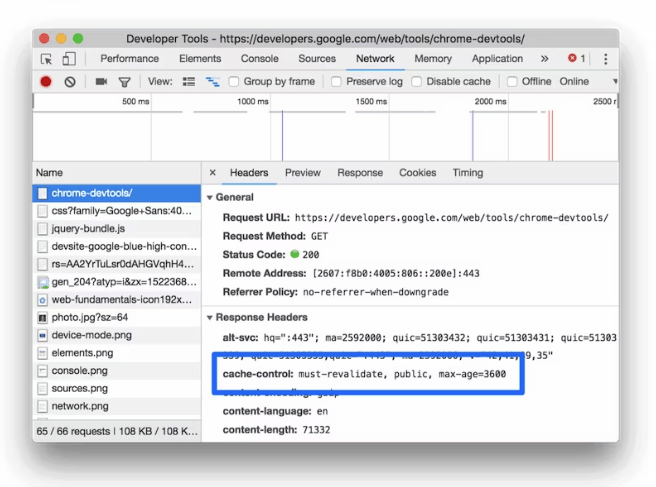 Xem thông số Cache Control của tài nguyên