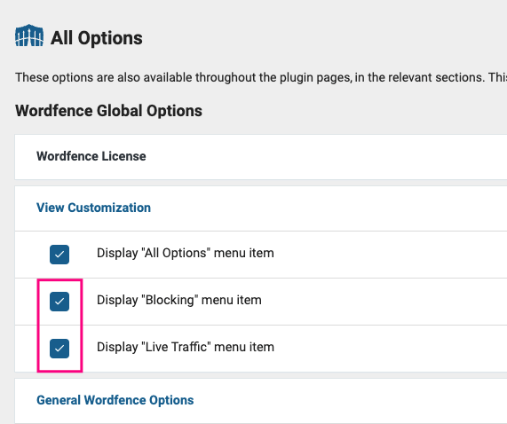 Bật menu Blocking trong Wordfence