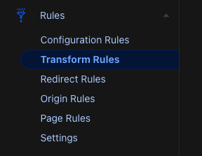 Vào mục Transform Rules để setup Security Headers cho tên miền.