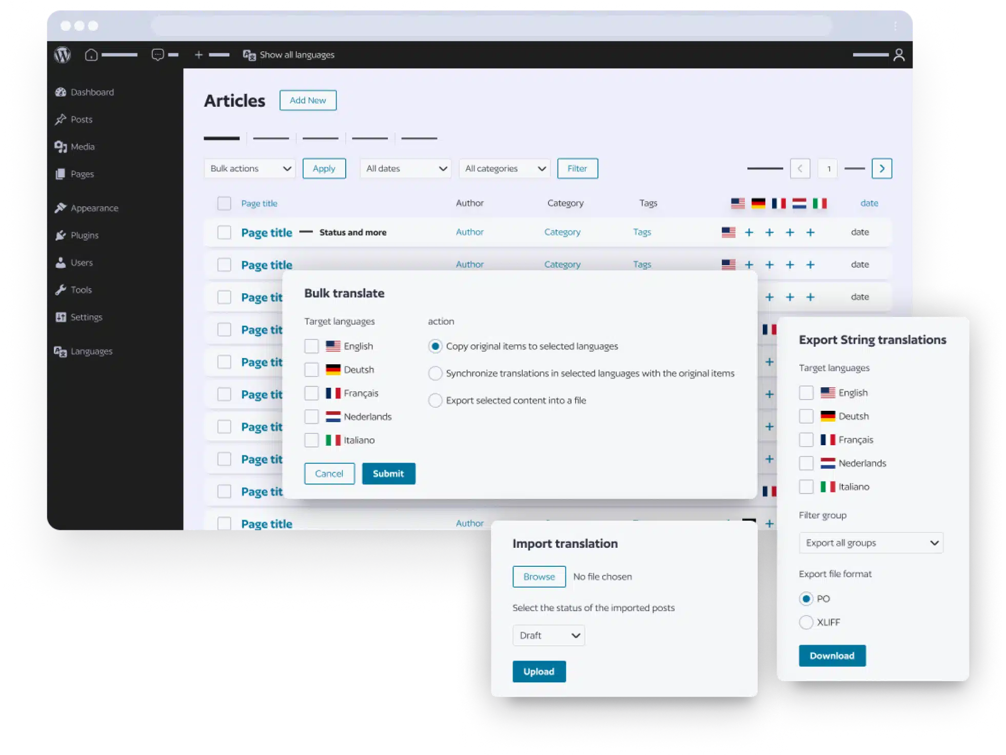 Polylang simplified workflow trong giao diện WordPress