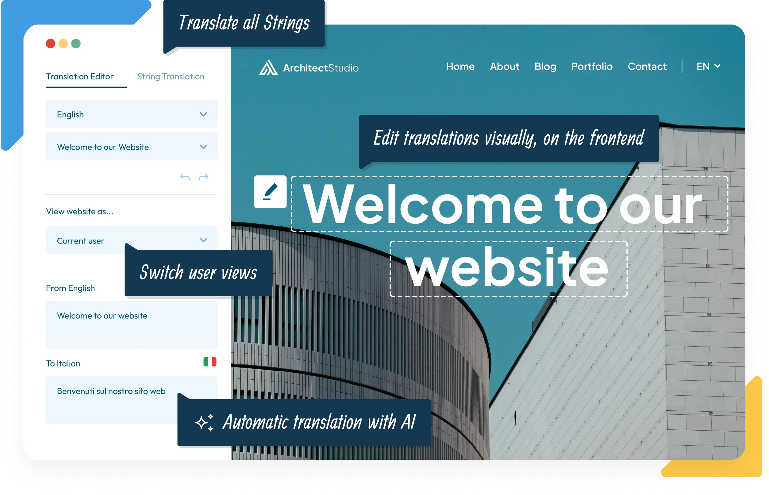 TranslatePress front-end translation interface